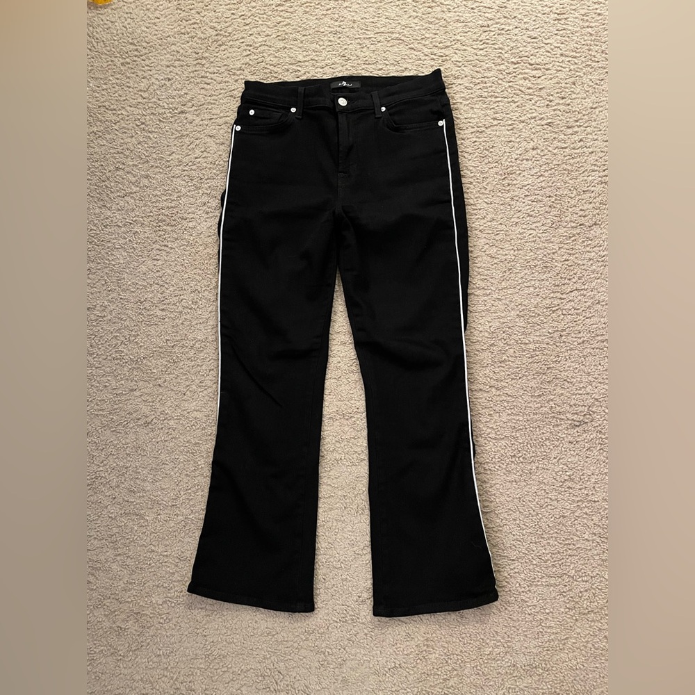 7 for all mankind cropped boot cut black jean with white stripe